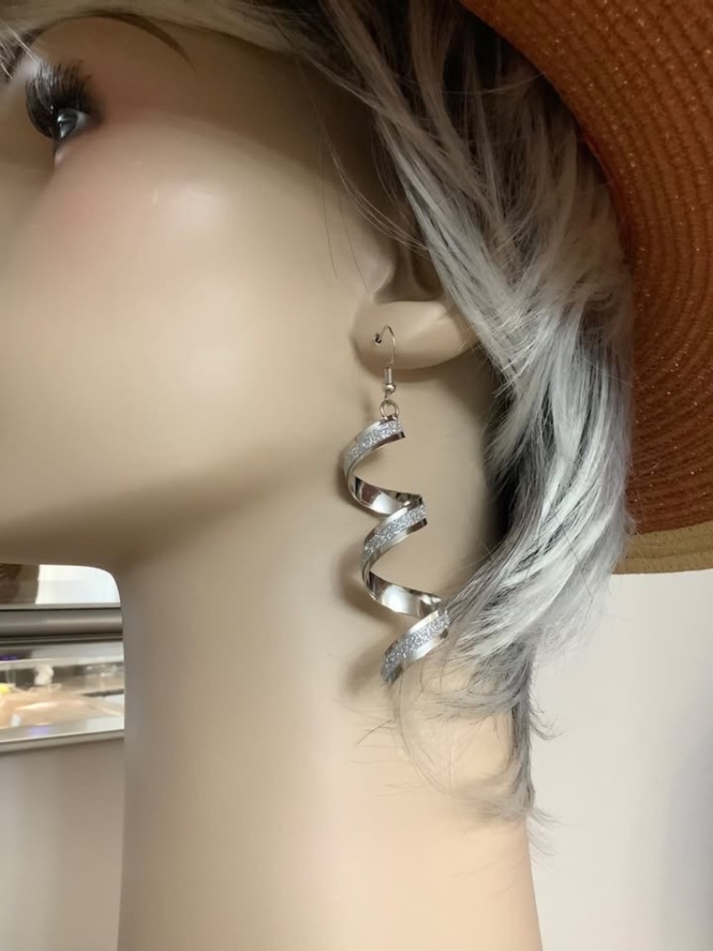 New silvertone sparkly spiral earrings